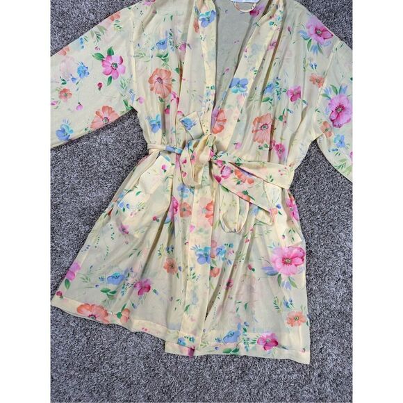Vintage Victoria’s Secret Sheer Open Robe Yellow Floral Print Delicate Womens OS - Picture 6 of 11